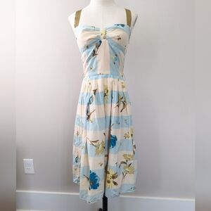 Anthropologie James Covellio Retro Floral Striped 50s Fit and Flare‎ Dress